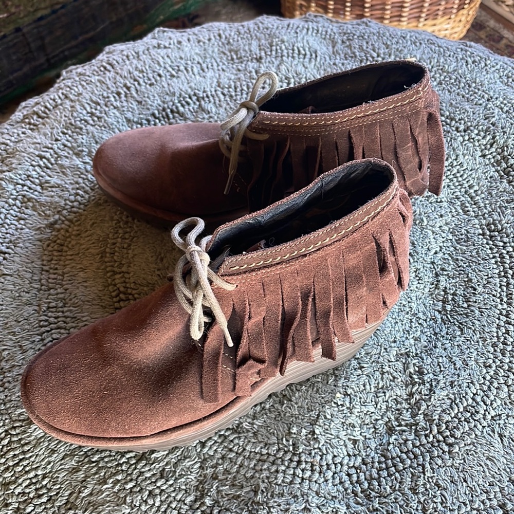 Fly London Yank Fringed Lace Up Booties European size 38 - US 8